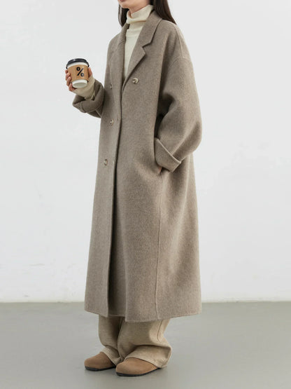CHIC VEN Women Woolen Coat Double-breasted Basic Loose Casual Retro New Long Double-sided Female Overcoat Autumn Winter 2026