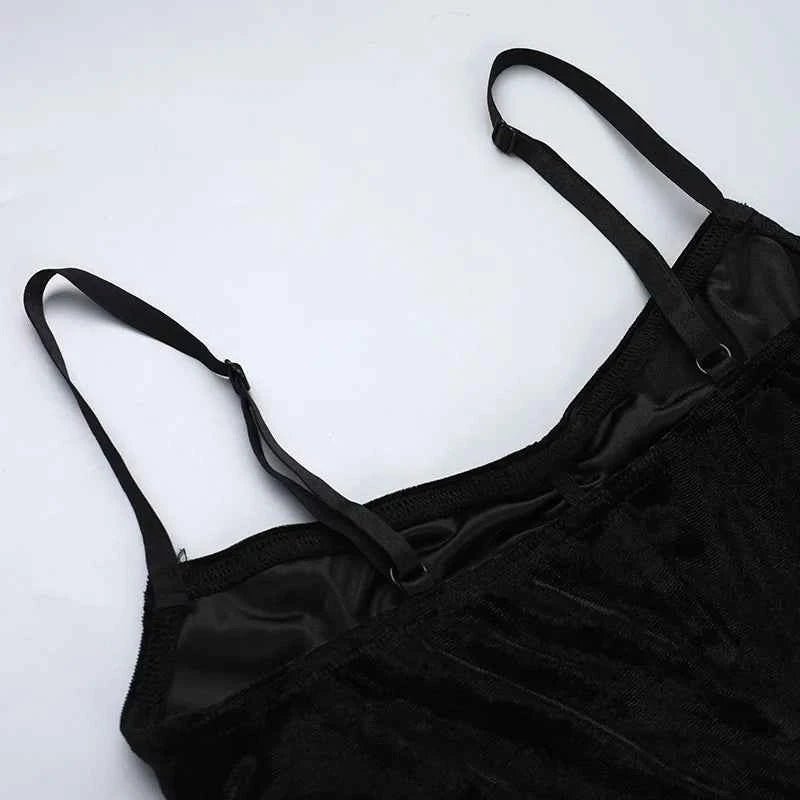 Punk Grunge High Split Hem Straps Dess 90s Streetwear Gown Women Sexy Corn Bandage Velvet Dresses Mall Gothic Clothing