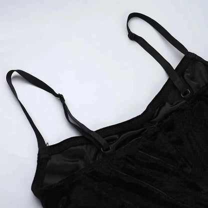 Punk Grunge High Split Hem Straps Dess 90s Streetwear Gown Women Sexy Corn Bandage Velvet Dresses Mall Gothic Clothing