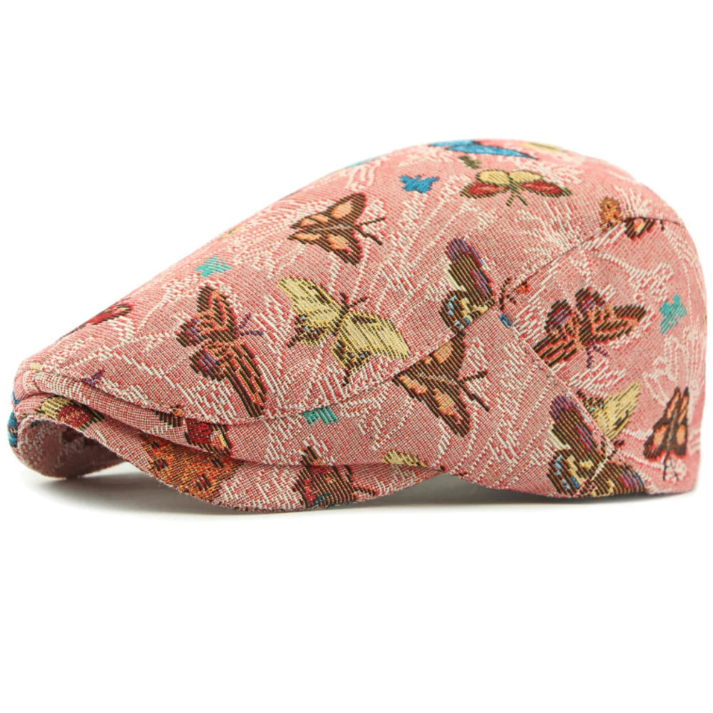HT4729 Berets for Women Retro Butterfly Embroidery Artist Painter Beret Hat Retro Ivy Flat Cap Male Female Adjustable Beret Cap