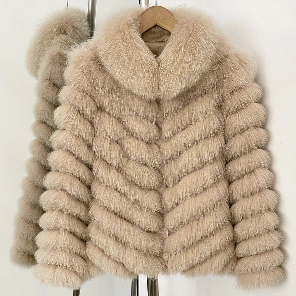 OFTBUY Women's Real Fox Fur Coat - Thick Warm Winter Jacket