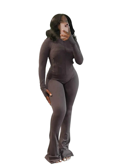 Elegant Sports Women Clothing Sales Long Sleeve Tops Flare Pants 2 Two Pieces Sets Tracksuit Streetwear Jogging Leggings Outfits