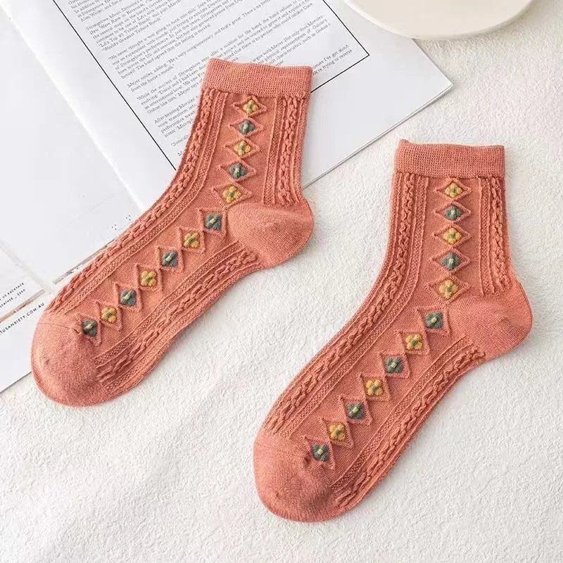 Fashion Harajuku Retro Floral Vintage Socks Woman Novelty Ethnic Elegant Cotton Casual Breathable Ladies Girls Dress Sox Autumn SS69 8.69 LYYZ2H3 / 35 - 40