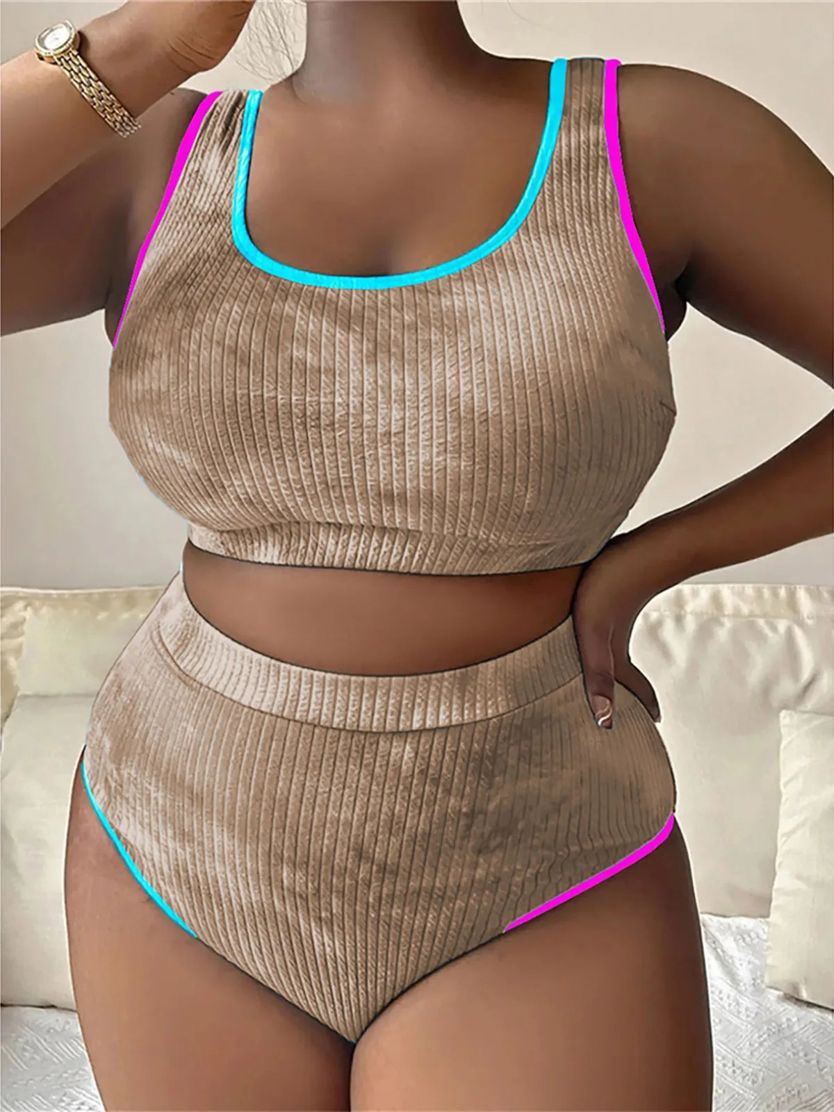 0XL - 4XL New Tie Dye Bikini Large Size Swimwear Plus Size Women Swimsuit Female Two-pieces Bikini set Bather Bathing Suit V5948 SS69 21.69 Khaki / 3XL