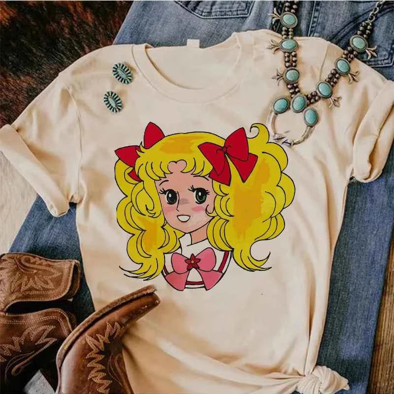 90s Kawaii Candy Candy Anime Summer Top Tshirt Femen Print T Shirt Grunge Anime Manga T Shirt Top Tees Graphic Aesthetic
