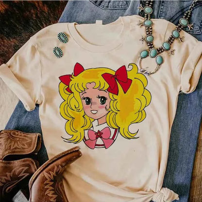 90s Kawaii Candy Candy Anime Summer Top Tshirt Femen Print T Shirt Grunge Anime Manga T Shirt Top Tees Graphic Aesthetic