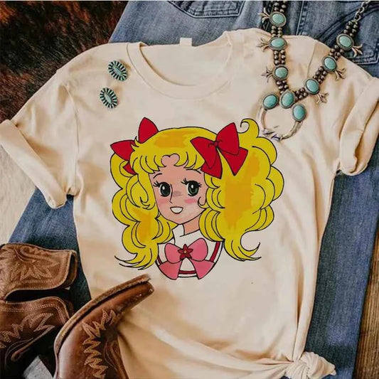 90s Kawaii Candy Candy Anime Summer Top Tshirt Femen Print T Shirt Grunge Anime Manga T Shirt Top Tees Graphic Aesthetic
