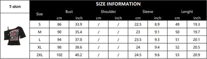 Off Shoulder Retro Y2k Tops Letter Print Short Sleeve T-Shirt Harajuku Slimming Women Top 2025 Summer New Women's Clothing SS69