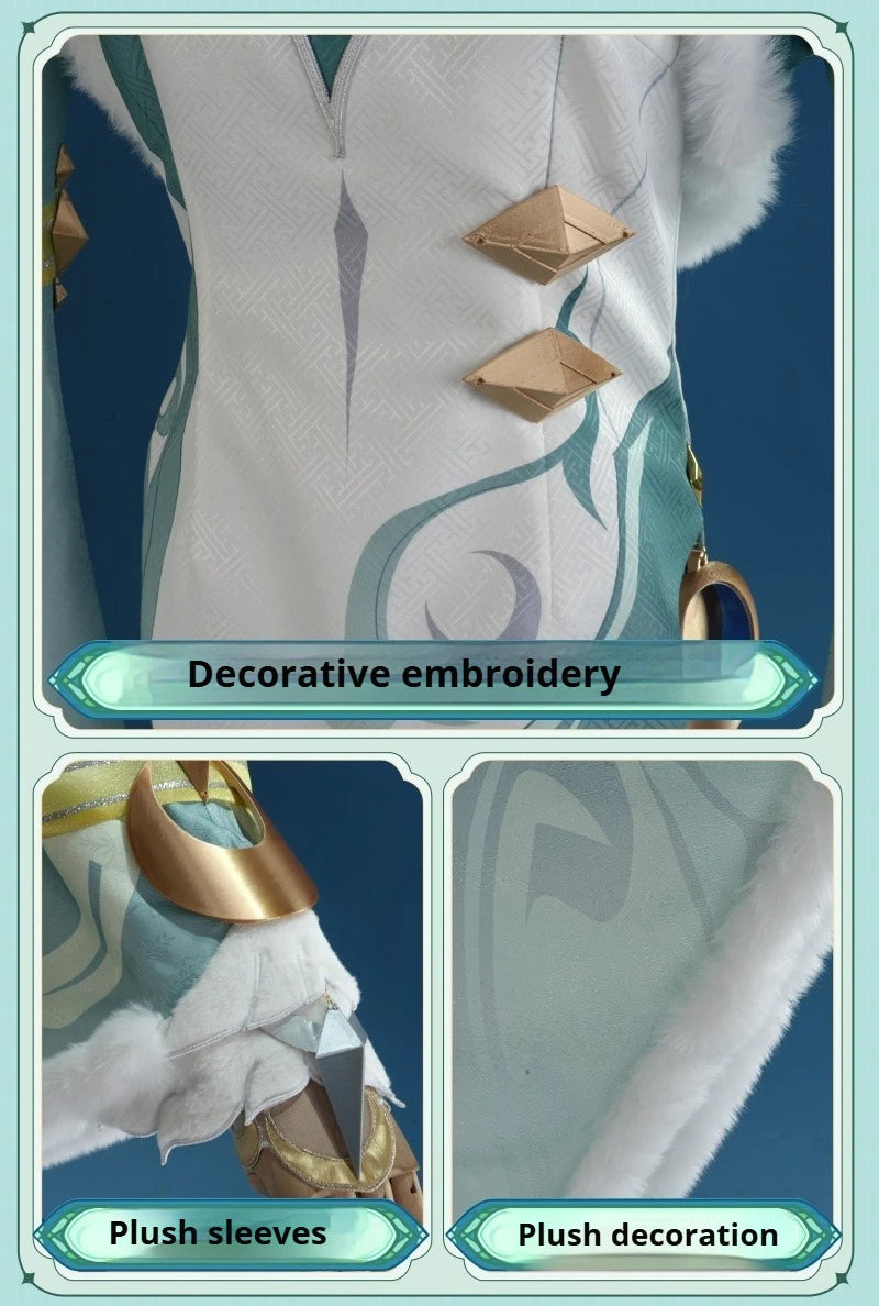 Genshin Impact Zibai Cosplay Costume Set: Exquisite Elegant White Qipao with Socks,Accessories Wig Party Comic Con Performance