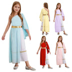 Girls Greek Nymph Toga Ruffles One Shoulder Maxi Lyrical Dance Dress Ancient Roman God Cosplay Costume for School Show