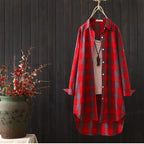 Plaid shirt female in the spring and autumn period and the new long loose long-sleeved jacket coat dress shirts