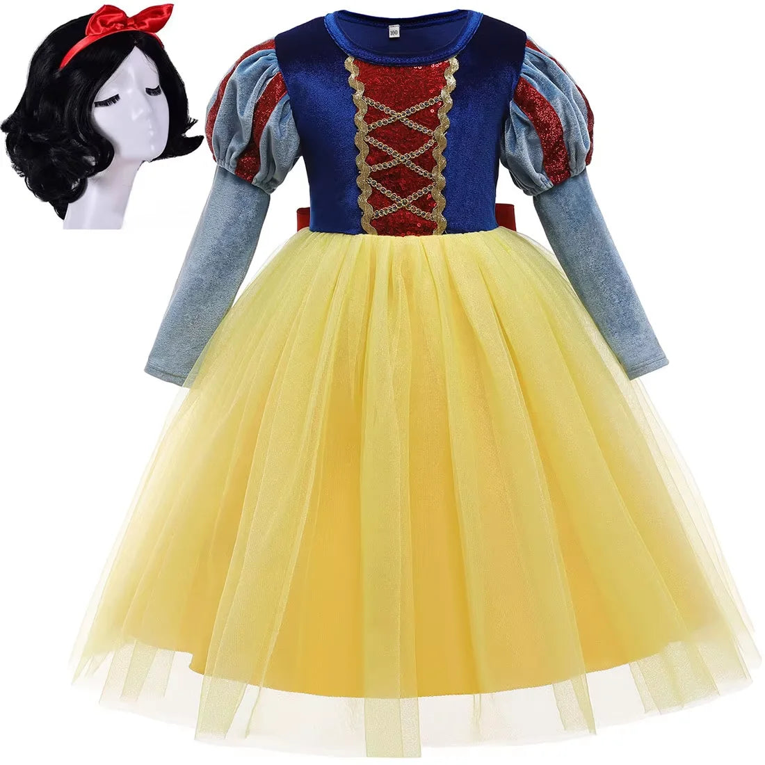 Disney Snow White Princess Dress for Girls - Yellow Stripe Cosplay Costume