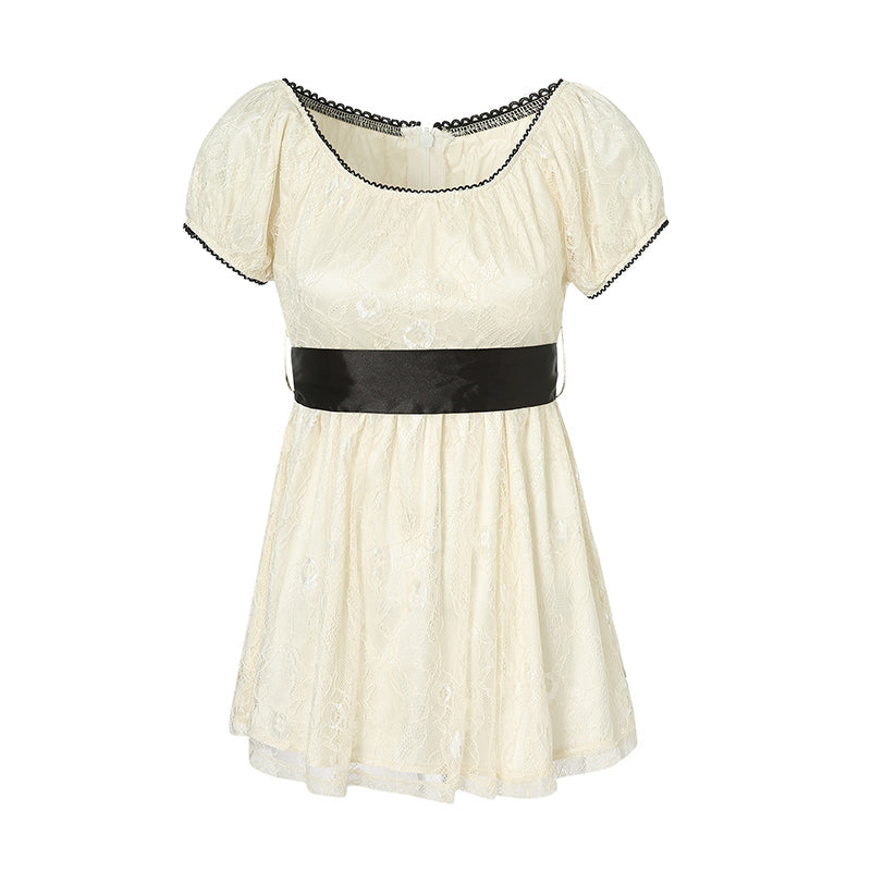 Xingqing 2024 Sweet Fairy Grunge Lace A Line Dresses Summer Women Patchwork Puff Sleeve Kawaii Dress 2000s Aesthetic Outfits SS69