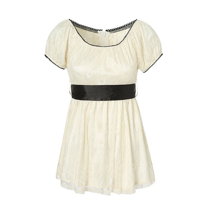 Xingqing 2024 Sweet Fairy Grunge Lace A Line Dresses Summer Women Patchwork Puff Sleeve Kawaii Dress 2000s Aesthetic Outfits SS69