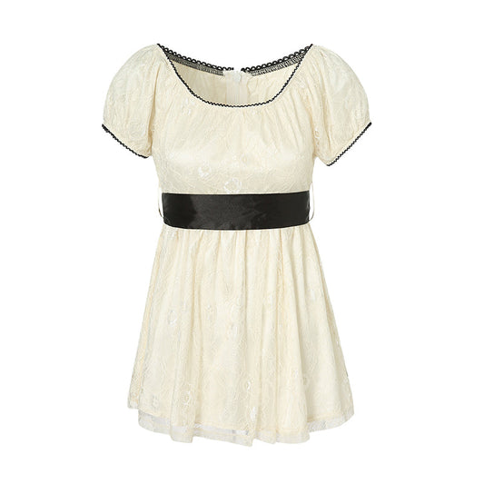 Xingqing 2024 Sweet Fairy Grunge Lace A Line Dresses Summer Women Patchwork Puff Sleeve Kawaii Dress 2000s Aesthetic Outfits SS69