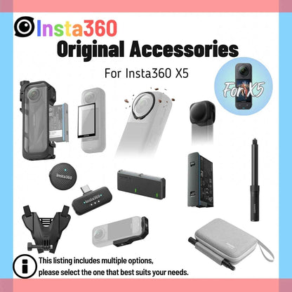 Insta360 X5 Original Accessories Collection Lens Cap Premium Guards Screen Protector Metal Frame Charging Case Battery Pack
