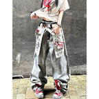 Women's Gothic Y2k Baggy Denim Jeans - Grey Distressed Wash