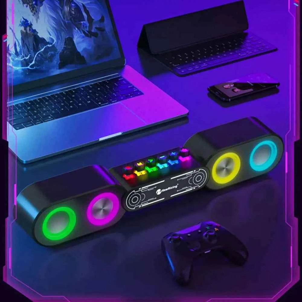 Rechargeable Wooden Alarm Clock with Bluetooth Soundbar Subwoofer Speaker and FM Radio for Home or E-sport Game Room Decoration