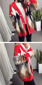 Women's Loose Knit Cardigan Sweater - V-Neck Button Front