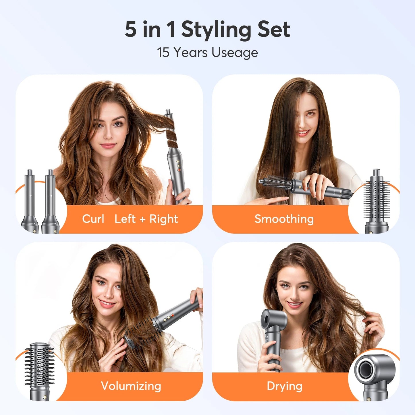 5-in-1 Hair Dryer Airstyler Ion Multistyler Hot Air Brush, 110,000 rpm with 32 mm Automatic Curling Iron, Straightener SS69