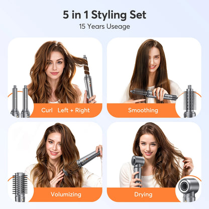 5-in-1 Hair Dryer Airstyler Ion Multistyler Hot Air Brush, 110,000 rpm with 32 mm Automatic Curling Iron, Straightener SS69