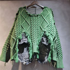 Nancylim Women's Vintage Denim Patchwork Knit Pullover