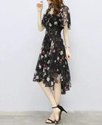 Women floral Chiffon Flower Dress 2026 trends new in Ladies Elegant V Neck short Sleeve korean style Summer Dress Female Clothes