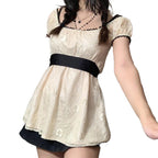 Xingqing 2024 Sweet Fairy Grunge Lace A Line Dresses Summer Women Patchwork Puff Sleeve Kawaii Dress 2000s Aesthetic Outfits SS69