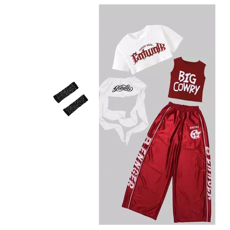 Girls Shiny Crop Top & Joggers Street Dance Set