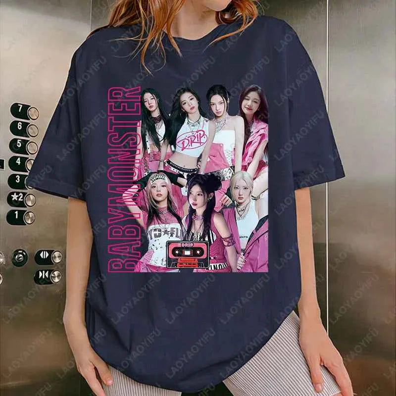 BabyMonster World Tour 2025 Sweatshirt Hello Monsters KPOP Fan Tshirt Men Women Cotton Casual Fashion Tees All Match Adult Tops