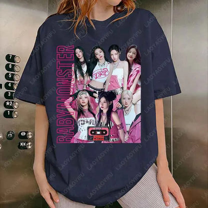 BabyMonster World Tour 2025 Sweatshirt Hello Monsters KPOP Fan Tshirt Men Women Cotton Casual Fashion Tees All Match Adult Tops