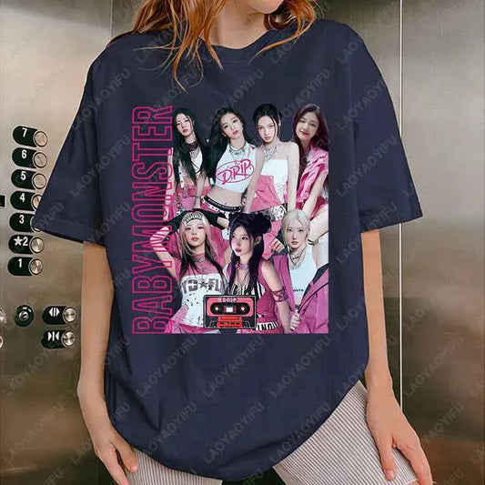 BabyMonster World Tour 2025 Sweatshirt Hello Monsters KPOP Fan Tshirt Men Women Cotton Casual Fashion Tees All Match Adult Tops