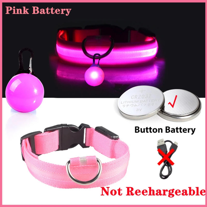 Usb Charging Glowing Dog Collar With Pendant Detachable Luxury Led Light Bright For Small Dogs Cat Night Safety Collar Wholesale SS69 9.69 Pink Button Battery / XS Neck 28-38 CM / CHINA