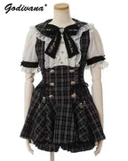 Japanese Mine Mass-Produced Short-Sleeve Shirt Dress Shorts Set Women Sweet Liz Doll Collar Bow Shirt Dress Two-Piece Suit