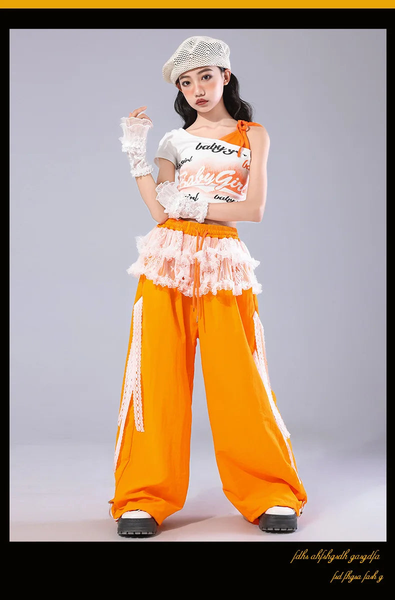 Girls Off Shoulder Crop Top & Cargo Pants Set