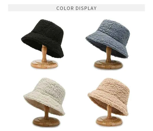 Unisex Harajuku Bucket Hat Solid Men Fishing Fisherman Hat Autumn Winter Lamb Wool Outdoor Warm Panama Cap For Women