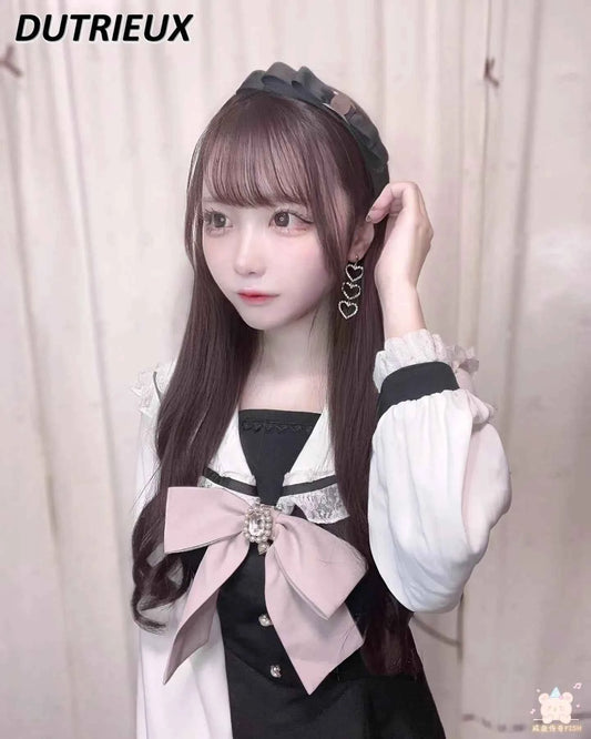 Japanese Style Women's Outfits Sailor Collar Plaid Rhinestone Bow Dress Shorts Set Sweet Lolita Mine Series Dress Two-Piece Suit