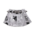 Sexy Newspaper Printed Skirt Women Summer Streetwear Belt High Waist A Line Short Pleated Skirts Girls Casual Shorts Saia Female
