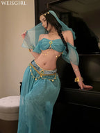 Belly Dance Costume Women's Sexy Arabian Princess Costume Fancy Indian Dance Embroider Bollywoods Jasmine Dress Egyptian Queen