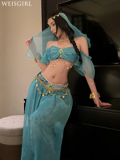 Belly Dance Costume Women's Sexy Arabian Princess Costume Fancy Indian Dance Embroider Bollywoods Jasmine Dress Egyptian Queen