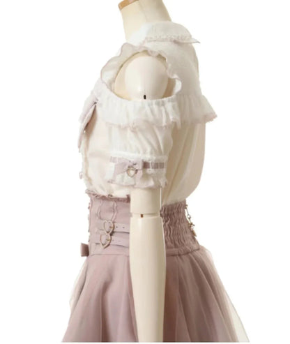 Japanese Liz Mine Women's Shirt Summer Off Shoulder Big Bow Short Sleeve Top Cute Girl BlousesHigh Waist Skirt 2 Piece Skirt Set SS69