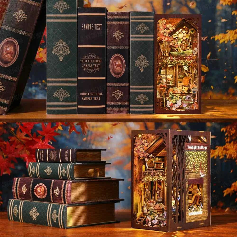 Book Nook Kit My Puppy Family DIY Wooden Puzzle Bookshelf Insert Decor Dollhouse Model Bookend Building Home Decoration Gifts