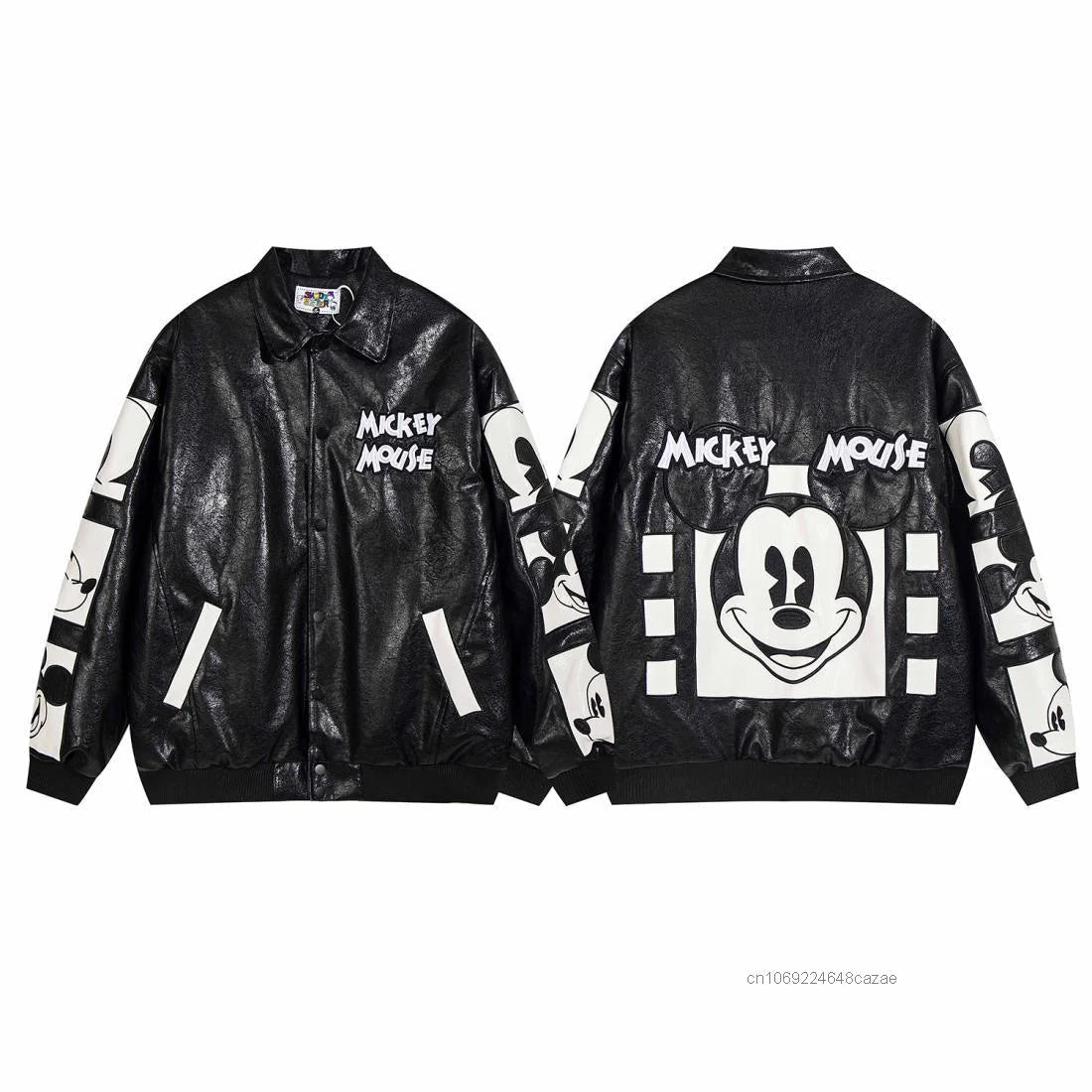 Disney American Cartoon Mickey Embroidery Leather Jacket Men Women Autumn Winter Loose Casual Jacket Fashion Trend Couples Coat SS69