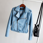 Women's PU Leather Motorcycle Jacket - Slim Fit, Turn-Down Collar