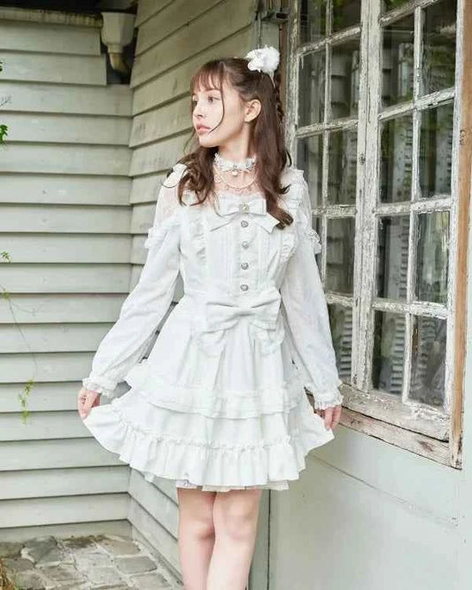 Japanese Liz Dresses Women Autumn New Girl's Sweet Cute Bud Mini Series Mass Production Angel Small Cake Dress Bow Lolita Dress