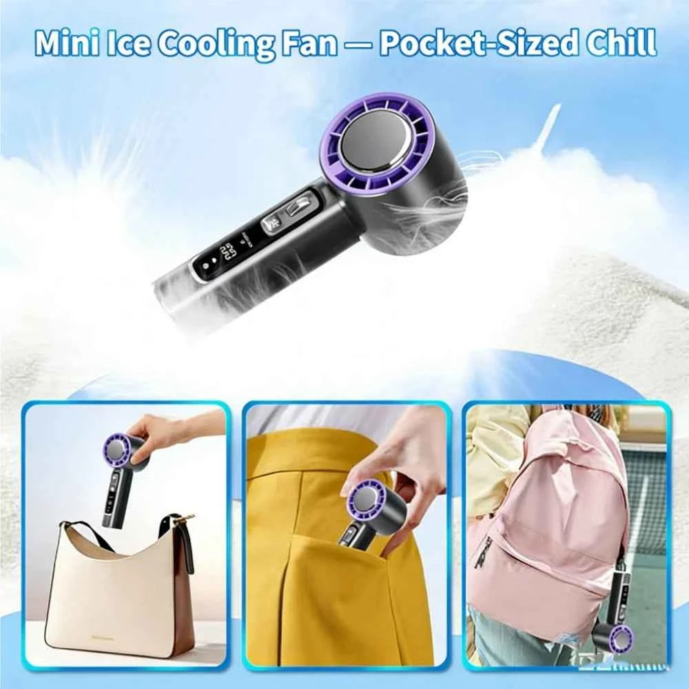 Outdoor Portable Mini Fan Handheld Fan with LED Display Semiconductor Refrigeration 100 Wind Speeds USB Rechargeable Battery Fan