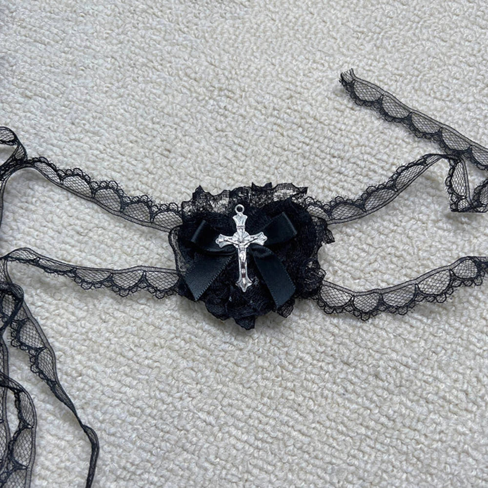 Punk Cross Eye Mask Women Lolita Cosplay Eye Patch Gothic Halloween Heart Bow Lace Eyewear Accessories Xmas Gifts SS69