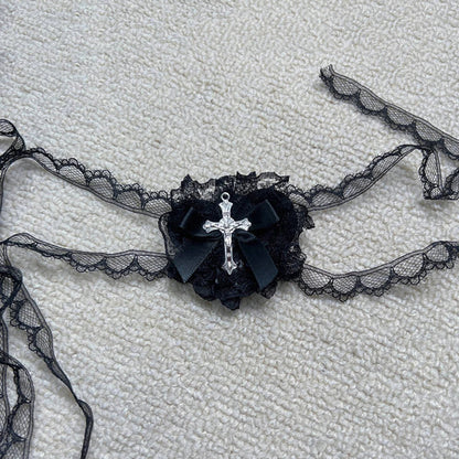 Punk Cross Eye Mask Women Lolita Cosplay Eye Patch Gothic Halloween Heart Bow Lace Eyewear Accessories Xmas Gifts SS69