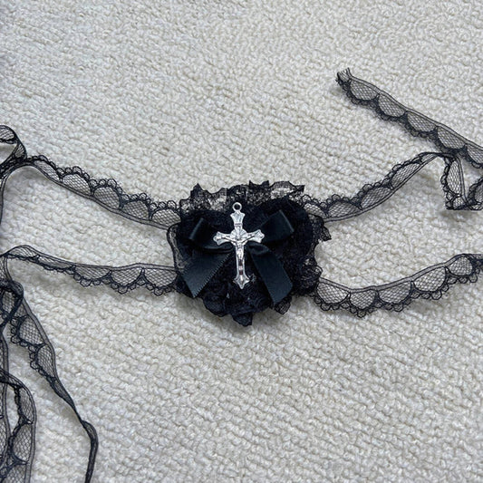 Punk Cross Eye Mask Women Lolita Cosplay Eye Patch Gothic Halloween Heart Bow Lace Eyewear Accessories Xmas Gifts SS69