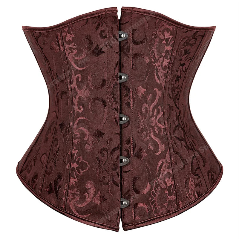 Women's Jacquard Underbust Corset Belt with Lace-Up Front